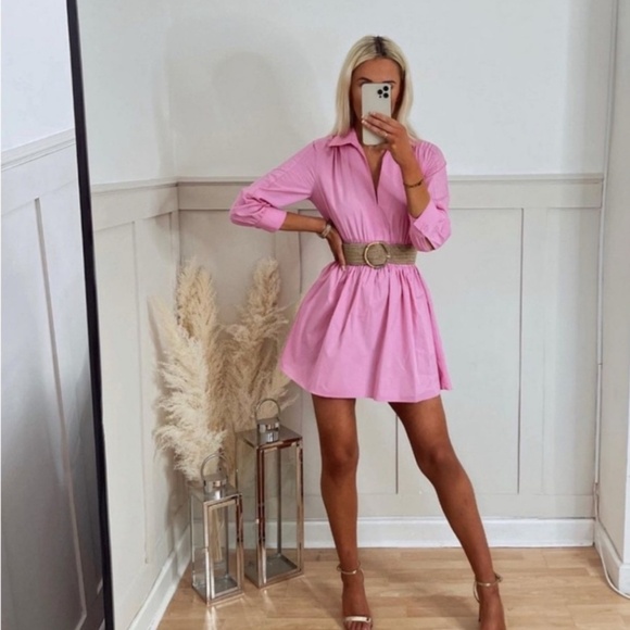 Zara Barbie Pink Cotton Poplin Smocked Mini Dress - Picture 4 of 11